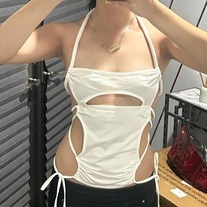 White Cutout Halter Tank Top - Alternative Subversive Women’s Top